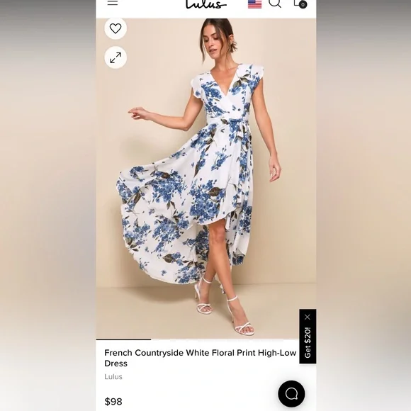 Lulu’s French Countryside White Floral Print High-Low Dress Size Medium. - Picture 5 of 5